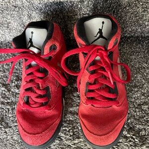 Boys Nike Air Jordan V5 Red Suede Sneakers Size US1Y